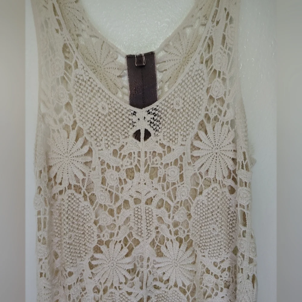 Moon Collection Cream Lace Knit Top 100% Cotton Sz M - Picture 2 of 9